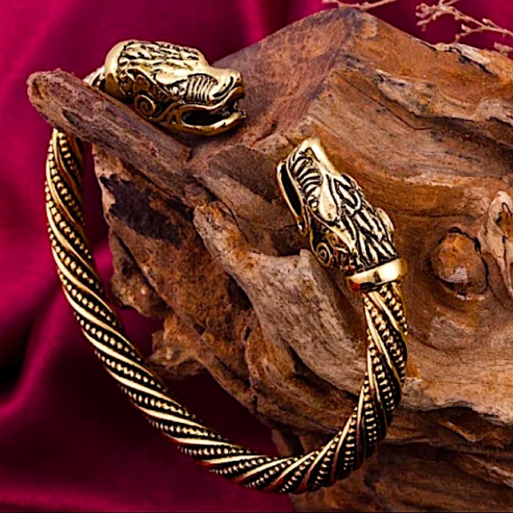 NEW DRAGON HEAD GOLD PLATED BANGLE BRACELET - Picture 4 of 8